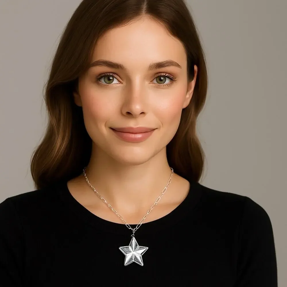 Tiffany & Co. Crystal Star Pendant Necklace Sterling Silver Chain Gift Box